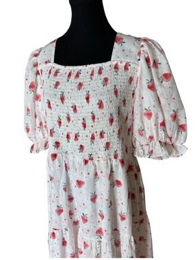 JESSAKAE Strawberry Smocked Tiered Maxi Dress Puff Ruffle Sleeve Plus Size 1XL